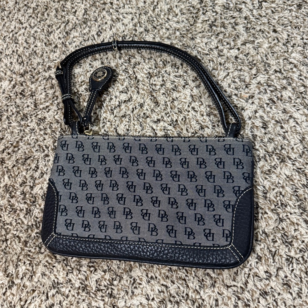 DOONEY & BOURKE Logo Hand Bag Black Jacquard Leather Shoulder Purse